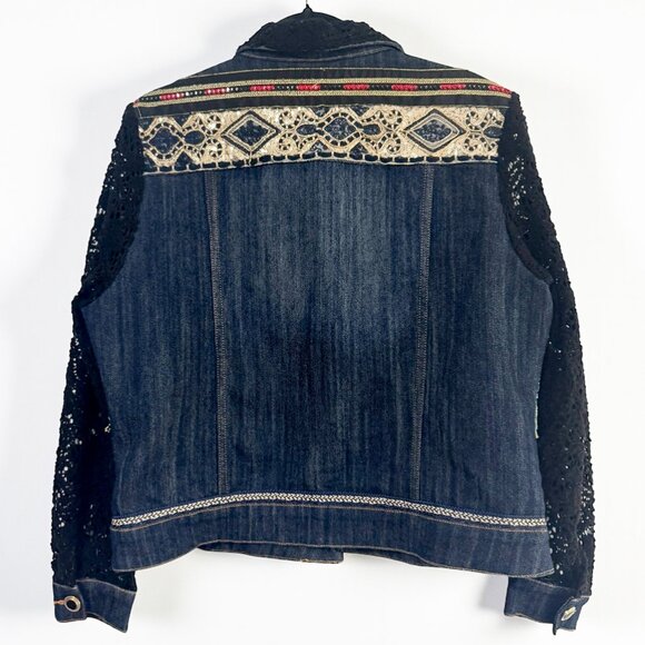 Mischa Embroidered Denim Jacket Lace Sleeves Women's Size XL - Picture 4 of 5